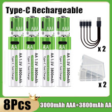 (4 pilas AAA y 4 pilas AA) Batería de iones de litio de carga rápida de 3800 mAh AA + 3000 mAh AAA,