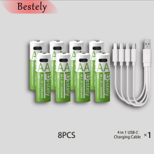(8 unidades) Batería recargable de iones de litio Bestely de 1,5 V y 13600 mAh con puerto USB AA, ca