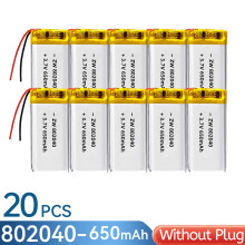 (20PCS Without plug)802040 650mAh 3.7V Rechargeable Lithium Li-ion Polymer Battery compatible 302040 402040 502040 602040 702040 902040 102040