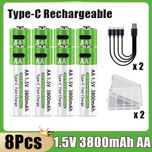 (8 unidades - AA) Batería de iones de litio de carga rápida de 3800 mAh AA + 3000 mAh AAA, recargabl