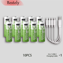(10 pcs batteries)Bestely 1.5V 13600mAh USB AA Lithium ion Rechargeable Battery, Fast Charging Li-ion Akku , 2000 Cycle with USB- C Port Cables