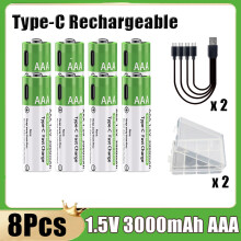 (8 unidades - AAA) Batería de iones de litio de carga rápida de 3800 mAh AA + 3000 mAh AAA, recargab