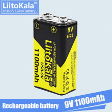 (1 unidad USB-9V) Batería recargable de iones de litio de 9V 1100mAh con conexión USB para multímetr