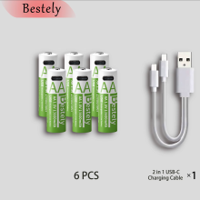 (6pcs batteries)Bestely 1.5V 13600mAh USB AA Lithium ion Rechargeable Battery, Fast Charging Li-ion Akku  , 2000 Cycle with USB- C Port Cables