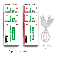(6 pilas de 9 V, 9 V) Batería recargable de iones de litio de 9 V de larga duración, 21800 mWh de al