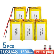 (5PCS PH2.0 plug)3.7V 103048 1500mAh Rechargeable Lithium Li-polymer Battery Replacement Battery DIY Battery For MP3 MP4 DVD Speaker Camera