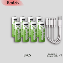 (8 unidades de baterías) Batería recargable de iones de litio Bestely de 1,5 V y 13600 mAh con puert