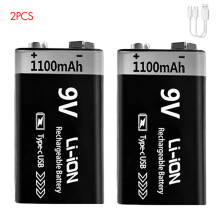(9V 1100mAh 2pc,9v)USB 9V Rechargeable Battery 1100mAh Type-C Rechargeable 6F22 9V Li-ion Battery for RC Helicopeter Model Multimeter Toy