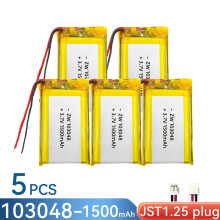 (5PCS JST1.25 plug)3.7V 103048 1500mAh Rechargeable Lithium Li-polymer Battery Replacement Battery DIY Battery For MP3 MP4 DVD Speaker Camera