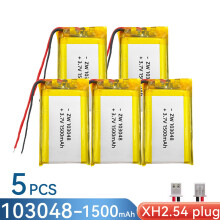 (5 unidades de conector XH2.54) Batería recargable de litio-polímero de litio de 3,7 V 103048 1500 m