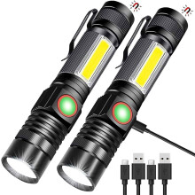 USB Rechargeable LED Flashlight 1200 Lumens Super Bright Magnetic Work Light with Clip Zoomable 4 Modes Water Resistant 2 Pack