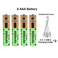 (8 AAA Battery)Rechargeable Li-ion AAA Battery 8000mAh 1.5V AAA Battery Type-C Fast Charge Long-lasting for High-Drain Devices Cameras Remotes