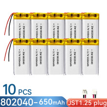 (10PCS JST1.25 plug)802040 650mAh 3.7V Rechargeable Lithium Li-ion Polymer Battery compatible  302040 402040 502040 602040 702040 902040 102040