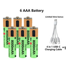 (6 AAA Battery)Rechargeable Li-ion AAA Battery 8000mAh 1.5V AAA Battery Type-C Fast Charge Long-lasting for High-Drain Devices Cameras Remotes
