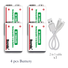 (4 pilas de 9 V, 9 V) Batería recargable de iones de litio de 9 V de larga duración, 21800 mWh de al