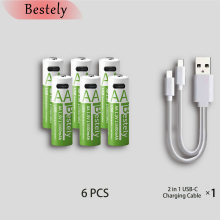(6 unidades de baterías) Batería recargable de iones de litio Bestely de 1,5 V y 13600 mAh con puert
