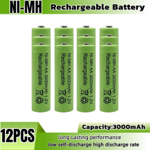 (12PCS AA  Battery,1.2V)High Capacity 1.2V 3000mAh NiMH AA Rechargeable Batteries, 8-Pack with Long Life & Low Self Discharge for Toys RC Camera Flash
