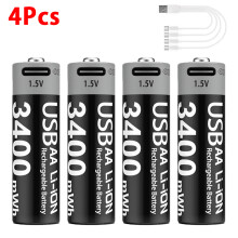(4Pcs)AA USB Rechargeble Li-ion Batteries 1.5V 3400mWh Type-C Rechargeable AA Battery for Toys Remote Control