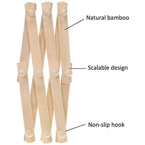 Bamboo Wall Hooks Coat Rack with Retractable Folding Design, SpaceSaving and Modern Minimalist Style 1