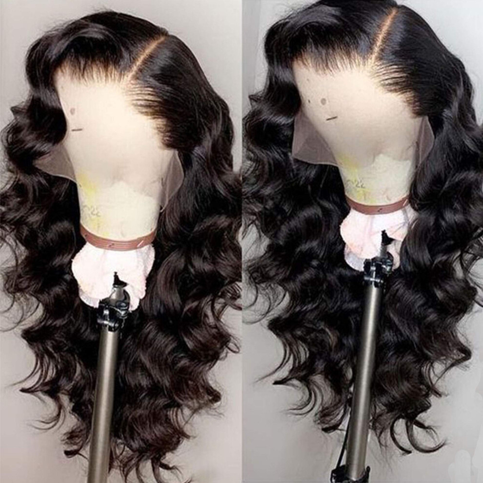 Unisex Black Brazilian Loose Wave 360 Lace Frontal Wig Human Hair Pre Plucked 180 Density For Women