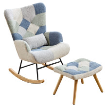 (Colorful) Patchwork Rocking Chair with Ottoman & Pillow Multicolour Wingback Accent Chair