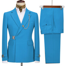 (Blau, L) Herrenanzug, Smoking, 2-teilig, Slim Fit, formeller Businessanzug, Hochzeitsanzug, Smoking für Bräutigam und Abschlussball