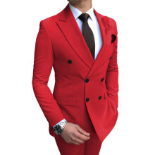 (Rot, XXS) Slim-Fit-Anzug für Herren, 2-teilig, Bräutigam-Tuxedo, zweireihiger Blazer, formeller Business-Anzug
