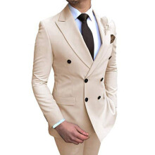 (Beige, 5XL) Slim-Fit-Anzug für Herren, 2-teilig, Bräutigam-Tuxedo, zweireihiger Blazer, formeller Business-Anzug
