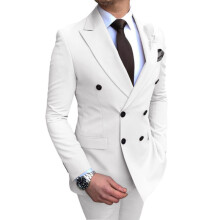 (Weiß, 7XL) Slim-Fit-Anzug für Herren, 2-teilig, Bräutigam-Tuxedo, zweireihiger Blazer, formeller Business-Anzug