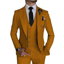 (braun, 2XL) Herrenanzug, 3-teiliger Slim-Fit-Anzug für Herren, zweireihiges Sakko, Weste und Hose, Business-, Hochzeits- und Abschlussballanzug