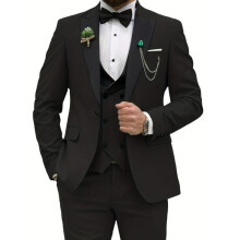 (black, 6XL) Slim Fit pánské obleky 3 kusy Dvouřadý oblek Muži Svatební Ples Party Business Blazer Vesta a kalhoty