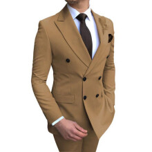 (braun, S) Slim-Fit-Anzug für Herren, 2-teilig, Bräutigam-Tuxedo, zweireihiger Blazer, formeller Business-Anzug