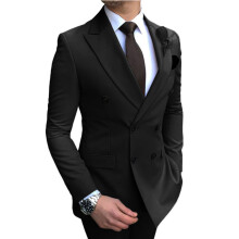 (Schwarz, XXS) Slim-Fit-Anzug für Herren, 2-teilig, Bräutigam-Tuxedo, zweireihiger Blazer, formeller Business-Anzug