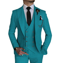 (Blau, 4XL) Herrenanzug, 3-teiliger Slim-Fit-Anzug für Herren, zweireihiges Sakko, Weste und Hose, Business-, Hochzeits- und Abschlussballanzug