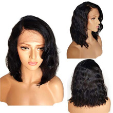 Brazilian Human Hair Lace Front Bob Wig Glueless 10 Inch Wavy Natural Texture for Black Women