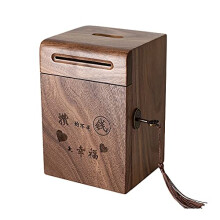Wooden Piggy Bank with Key Tassel Beech Wood Money Bank Open Door Travel Size for Adults Kids 4.7x4.7x7in