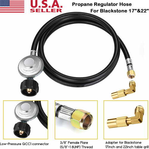 1,5 m gaspropanregulatorslange QCC1-type fittingadapter 17" og 22'' 2