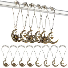 Antique Bronze Sun and Moon Shower Curtain Hooks Set, Vintage Gothic Rustproof Iron Bathroom Decor