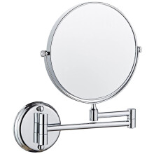 8 Inch Wall Mounted Makeup Mirror, Double Sided Magnifying Vanity Mirror with 360 Swivel Chrome Brass Foldable Design, HD Glass 5X