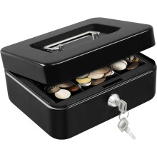 Cash Box with Secure Keyed Lock, Removable Coin Tray, Heavy Duty Metal Money Safe for Home and Office