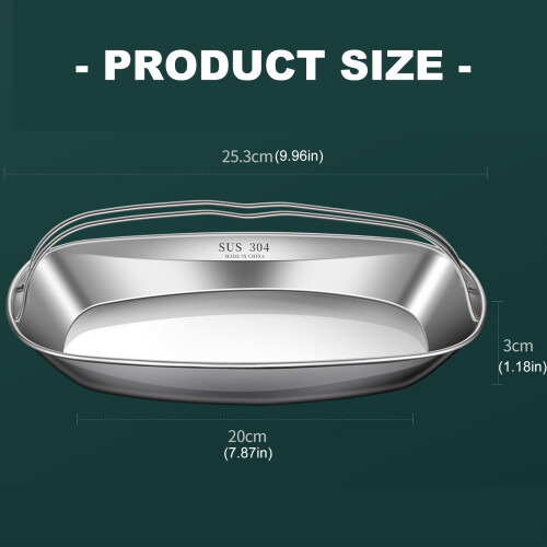 Stainless Steel Steaming Plate with Double Handle Fish Serving 2