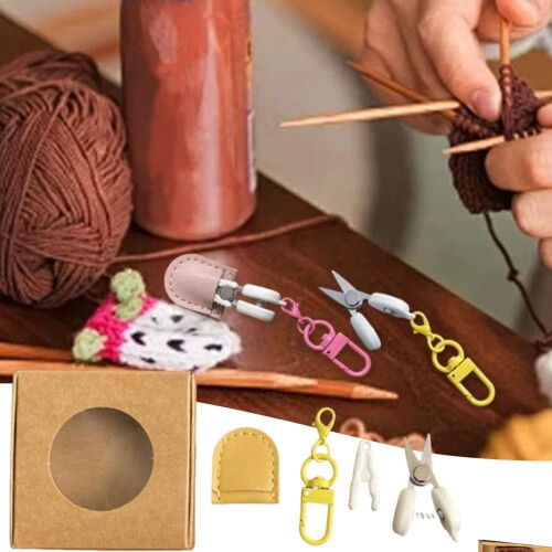 Portable Tiny Scissors with Keychain Hook Pocket Sewing-Pink 2
