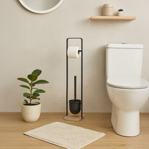 Toilettenbürsten- und Papierhalter mit Bambusfuß 1