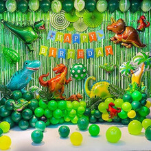 Dinosaur Birthday Party Decorations 92PCS Complete Dino Balloon Garland Kit with Jungle Theme for Kids