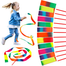 12 Pack Dance Ribbon Wands for Kids, Rainbow Gymnastics Ribbon Streamers, Colorful Party Favors Set