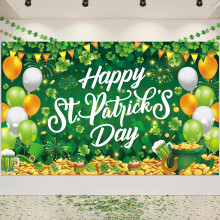 St Patricks Day Decorations Banner 71x43 Inch Green Shamrock Backdrop Lucky Irish Four Leaf Clover Fabric for Indoor Outdoor Party