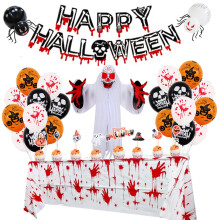 Bloody Halloween Decor Set with Blood Splatter Handprints, Tablecloths, Banners and Balloons for Party Decorations