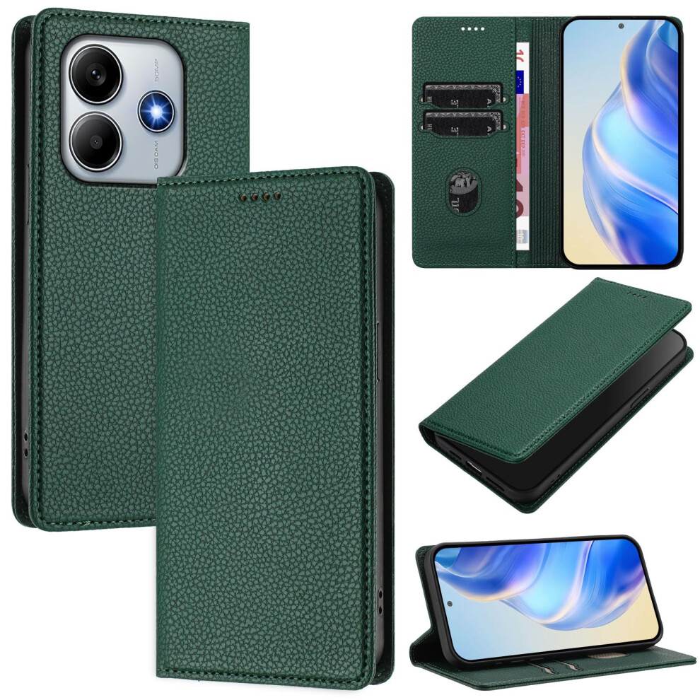 Flip Pu Leather Wallet Case With Magnetic Closure And Card Slots For Xiaomi Redmi Note 14 4G Green 9771547063834