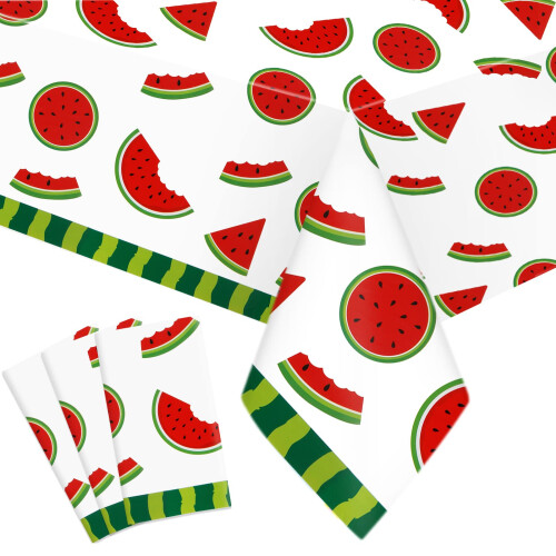 Watermelon Tablecloth Set 3 Pack Waterproof Oilproof Disposable Covers for Birthday Party Picnic Rectangular Tables