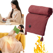 USB Heated Shawl for Women, 15s Fast Heating Wearable Blanket Wrap with Zipper, Soft Fabric Wine